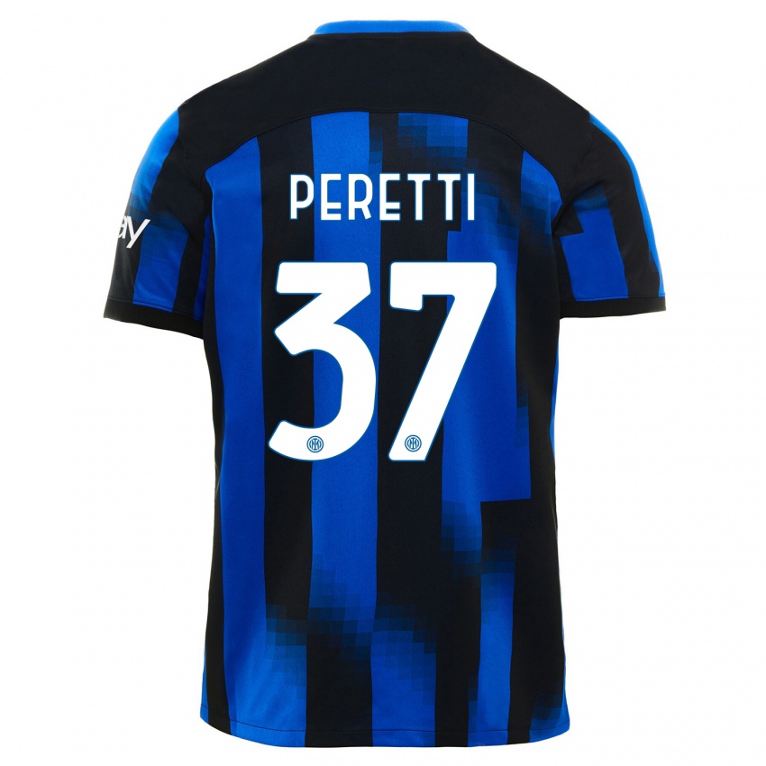 Bambino Maglia Lorenzo Peretti #37 Nero Blu Kit Gara Home 2023/24 Maglietta