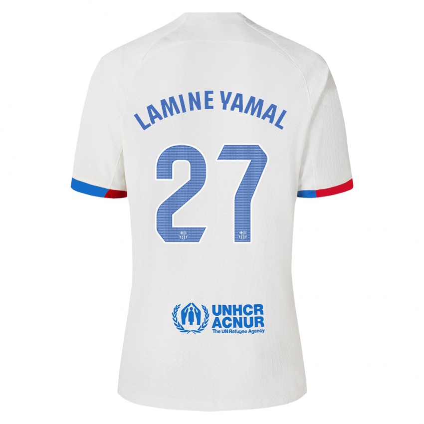 Bambino Maglia Lamine Yamal #27 Bianco Kit Gara Away 2023/24 Maglietta