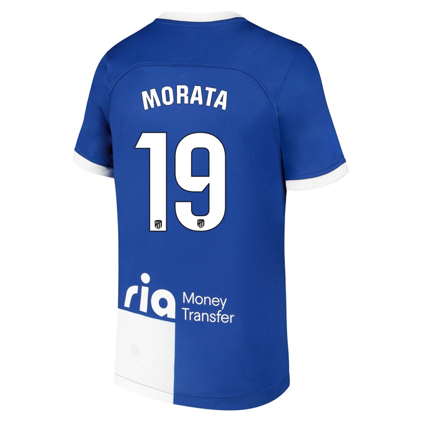 Bambino Maglia Alvaro Morata #19 Blu Bianco Kit Gara Away 2023/24 Maglietta