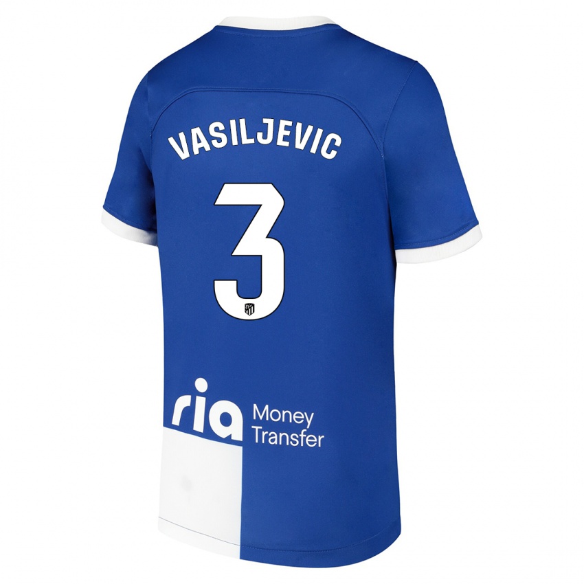 Bambino Maglia Ivan Vasiljevic #3 Blu Bianco Kit Gara Away 2023/24 Maglietta