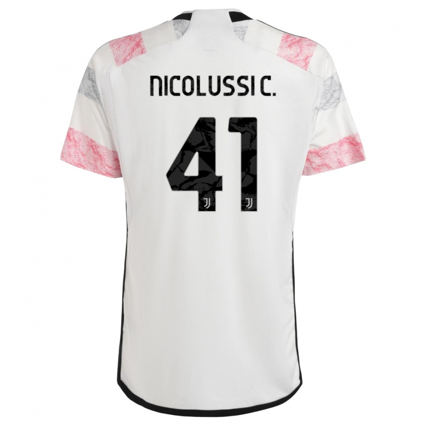 Bambino Maglia Hans Nicolussi Caviglia #41 Bianco Rosa Kit Gara Away 2023/24 Maglietta