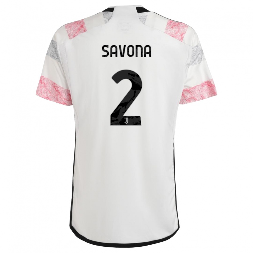 Bambino Maglia Nicolo Savona #2 Bianco Rosa Kit Gara Away 2023/24 Maglietta