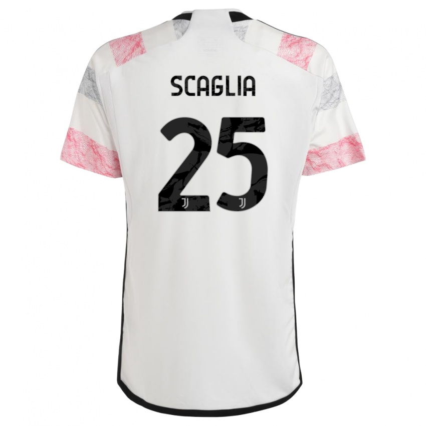 Bambino Maglia Simone Scaglia #25 Bianco Rosa Kit Gara Away 2023/24 Maglietta