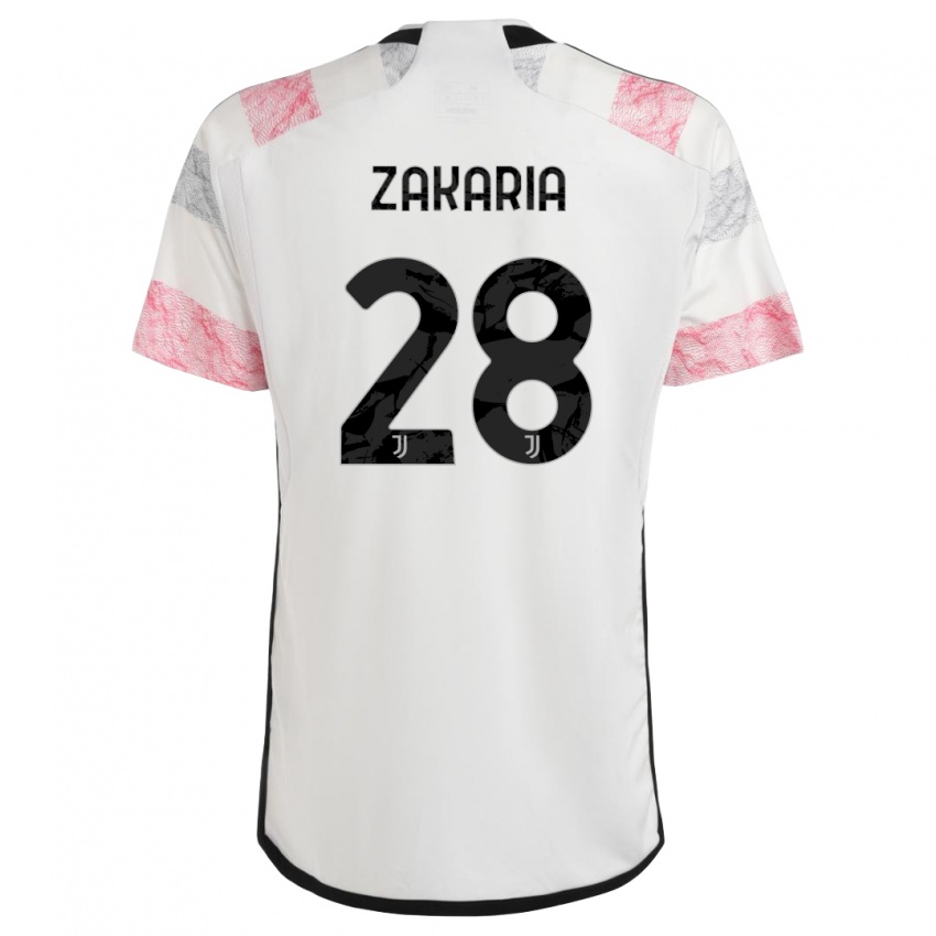Bambino Maglia Denis Zakaria #28 Bianco Rosa Kit Gara Away 2023/24 Maglietta