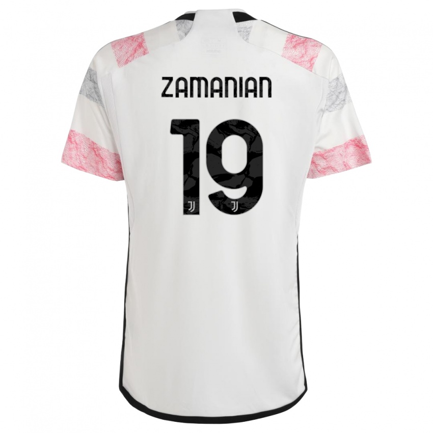 Bambino Maglia Annahita Zamanian #19 Bianco Rosa Kit Gara Away 2023/24 Maglietta