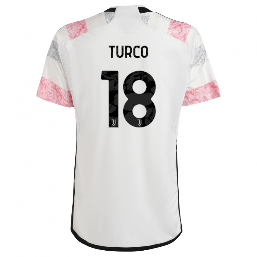 Bambino Maglia Nicolo Turco #18 Bianco Rosa Kit Gara Away 2023/24 Maglietta