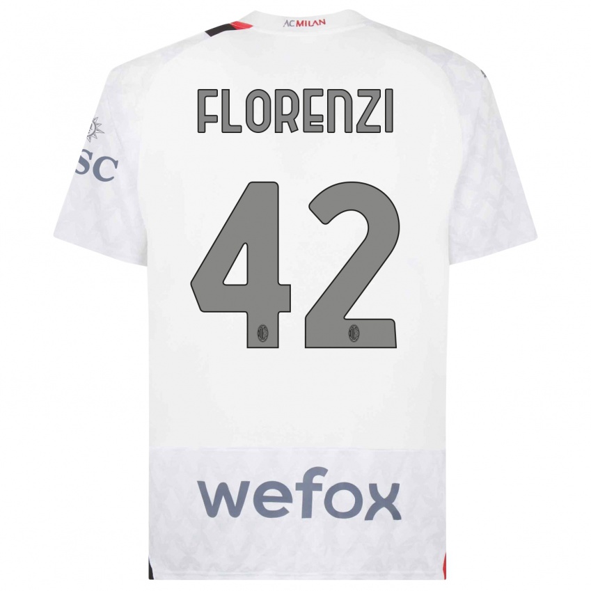 Bambino Maglia Alessandro Florenzi #42 Bianco Kit Gara Away 2023/24 Maglietta