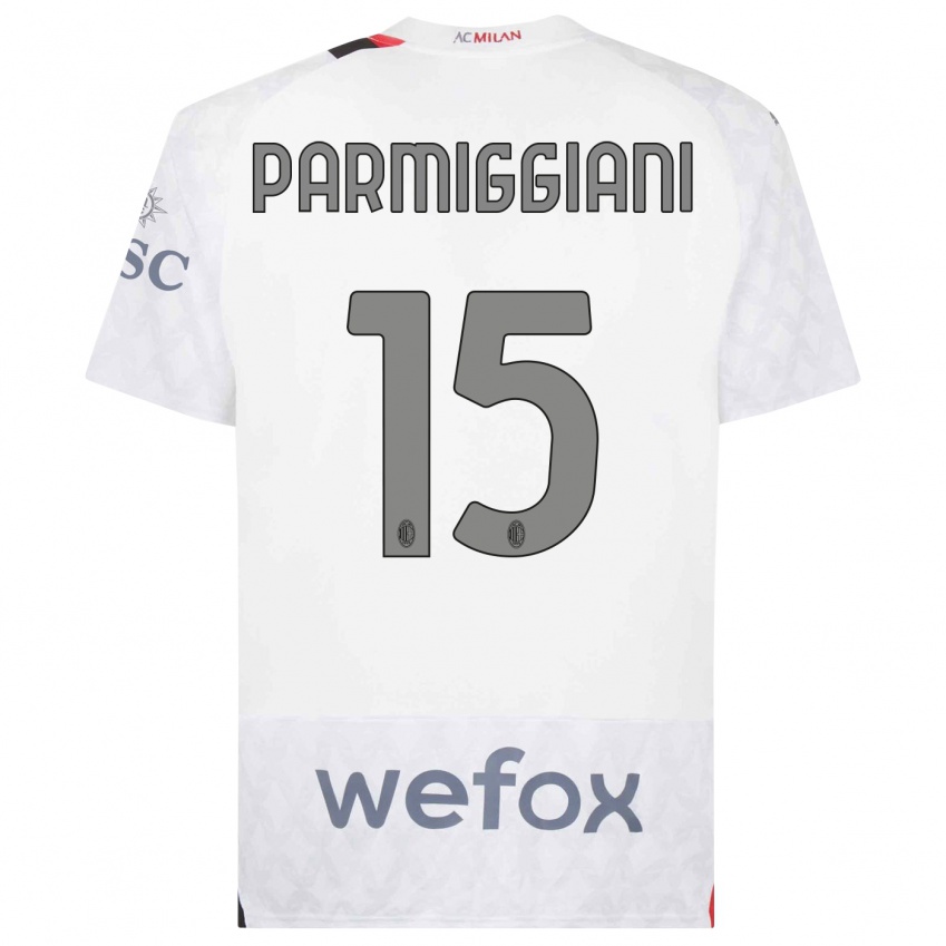 Bambino Maglia Pietro Parmiggiani #15 Bianco Kit Gara Away 2023/24 Maglietta