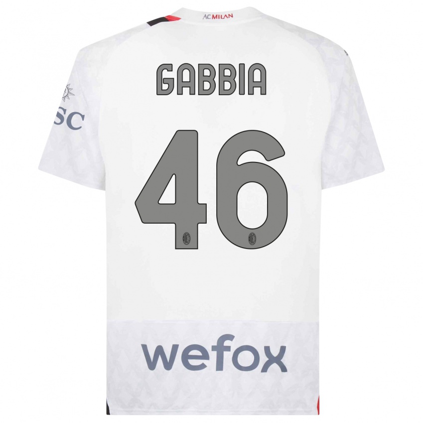 Bambino Maglia Matteo Gabbia #46 Bianco Kit Gara Away 2023/24 Maglietta