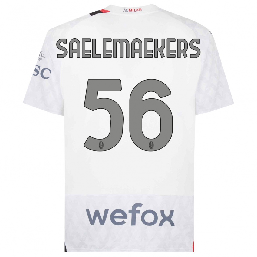 Bambino Maglia Alexis Saelemaekers #56 Bianco Kit Gara Away 2023/24 Maglietta