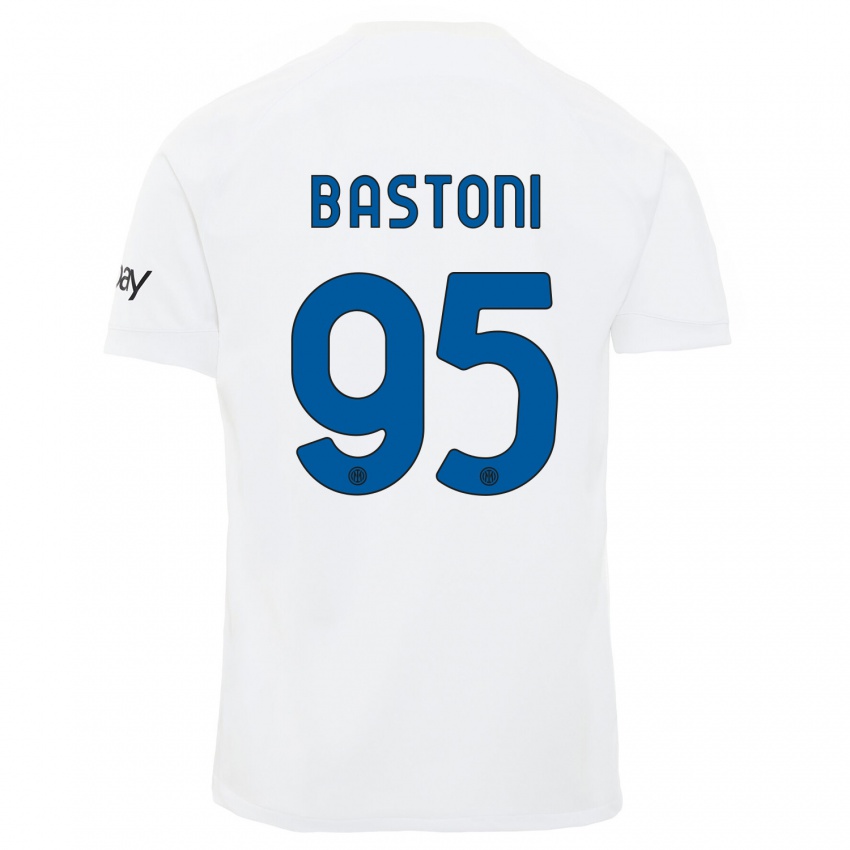 Bambino Maglia Alessandro Bastoni #95 Bianco Kit Gara Away 2023/24 Maglietta