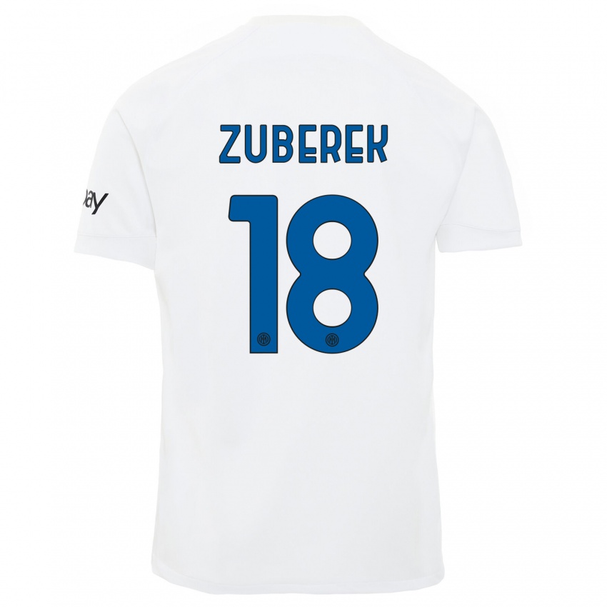 Bambino Maglia Jan Zuberek #18 Bianco Kit Gara Away 2023/24 Maglietta