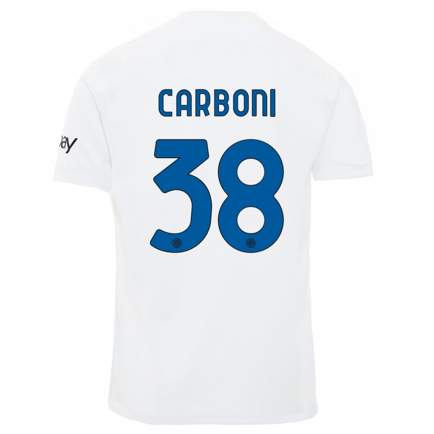 Bambino Maglia Valentin Carboni #38 Bianco Kit Gara Away 2023/24 Maglietta