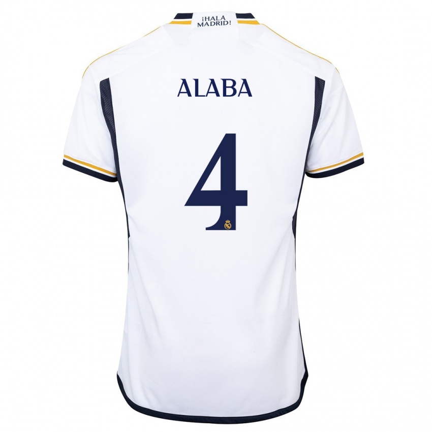 Uomo Maglia David Alaba #4 Bianco Kit Gara Home 2023/24 Maglietta