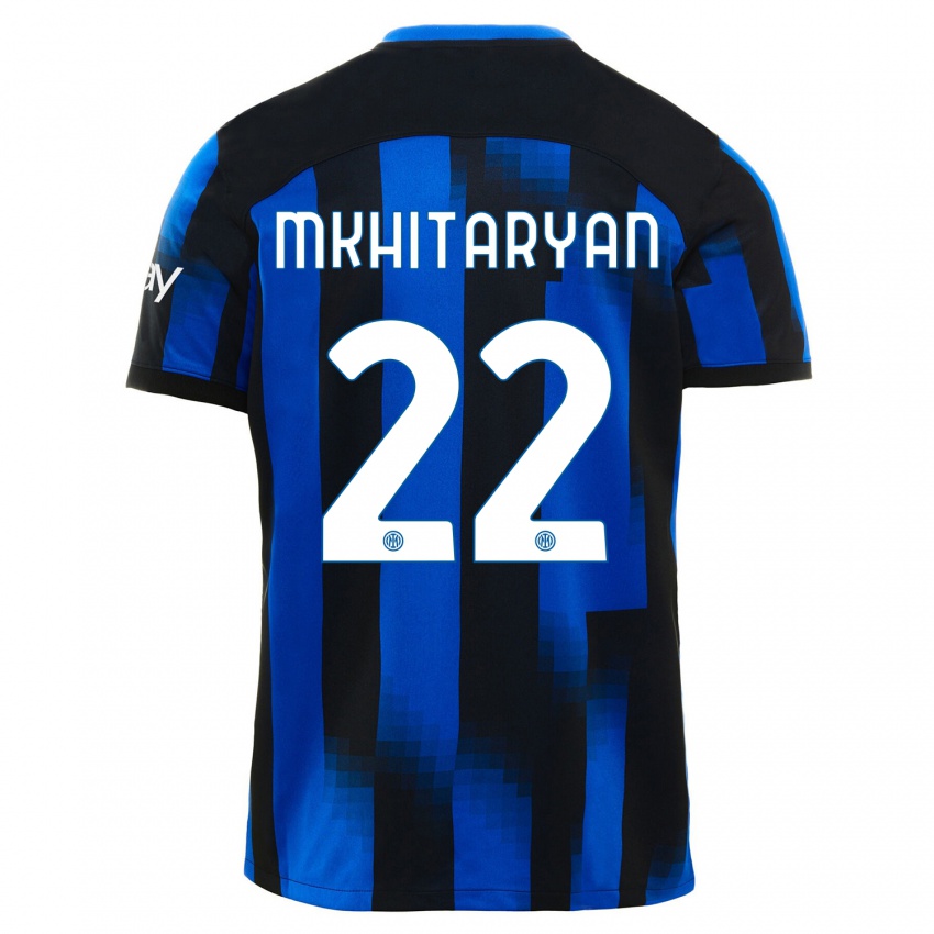 Uomo Maglia Henrikh Mkhitaryan #22 Nero Blu Kit Gara Home 2023/24 Maglietta