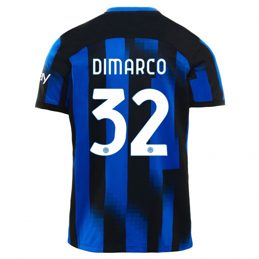 Uomo Maglia Federico Dimarco #32 Nero Blu Kit Gara Home 2023/24 Maglietta