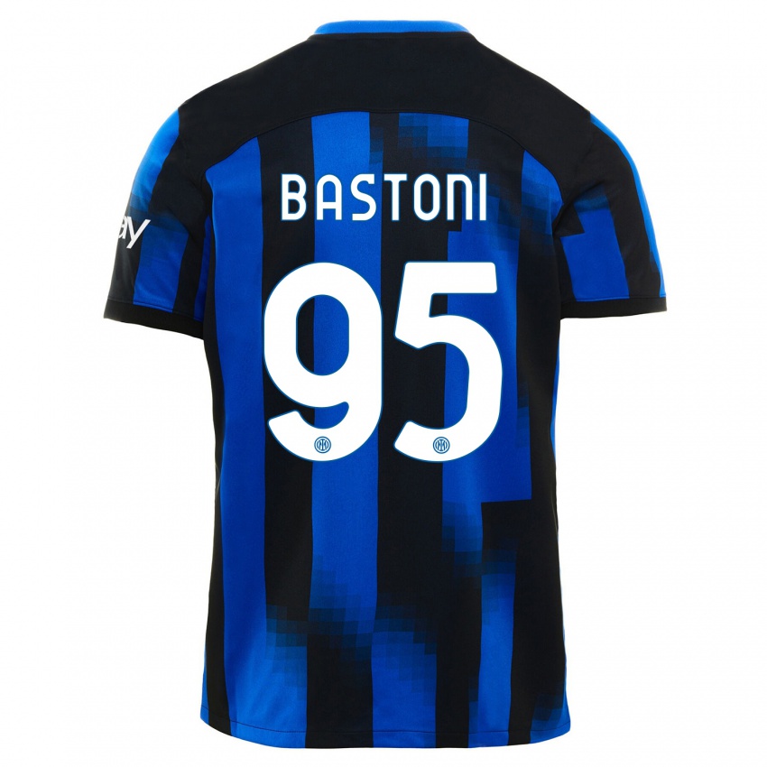 Uomo Maglia Alessandro Bastoni #95 Nero Blu Kit Gara Home 2023/24 Maglietta