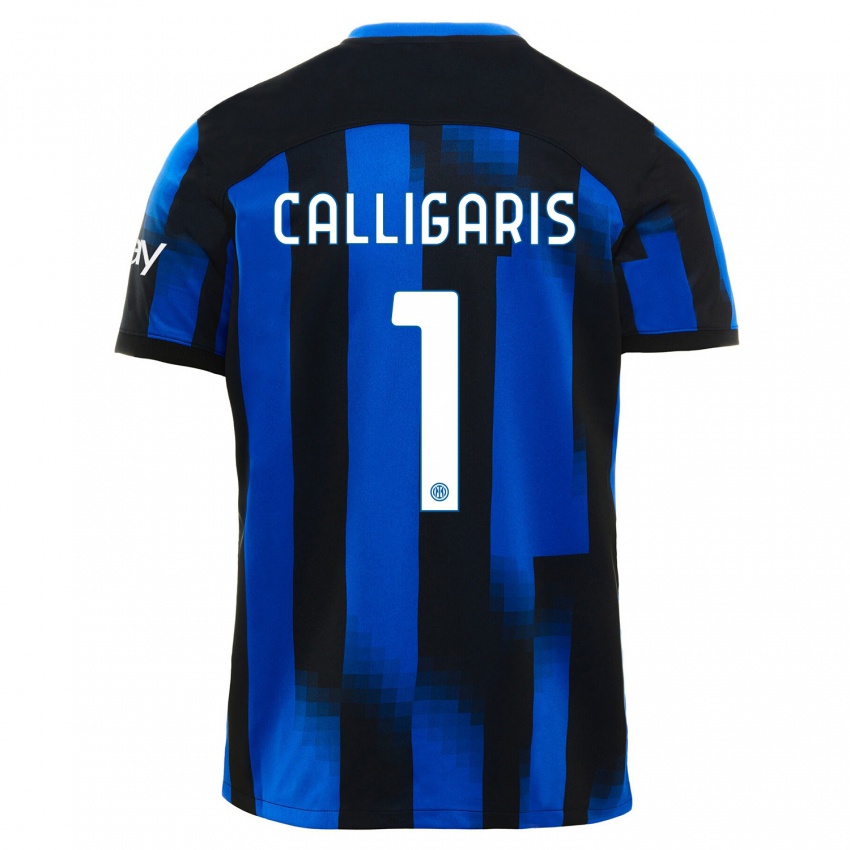 Uomo Maglia Alessandro Calligaris #1 Nero Blu Kit Gara Home 2023/24 Maglietta