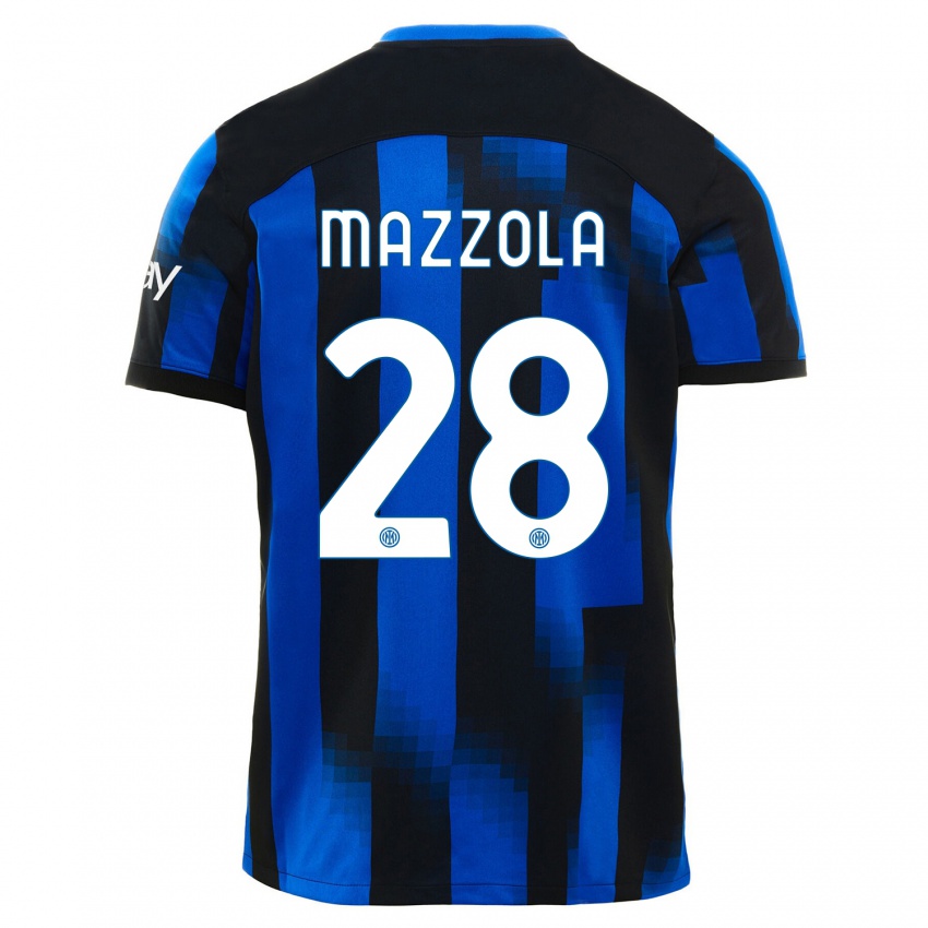 Uomo Maglia Giuseppe Mazzola #28 Nero Blu Kit Gara Home 2023/24 Maglietta