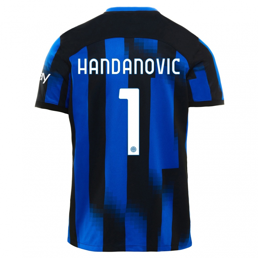 Uomo Maglia Samir Handanovic #1 Nero Blu Kit Gara Home 2023/24 Maglietta