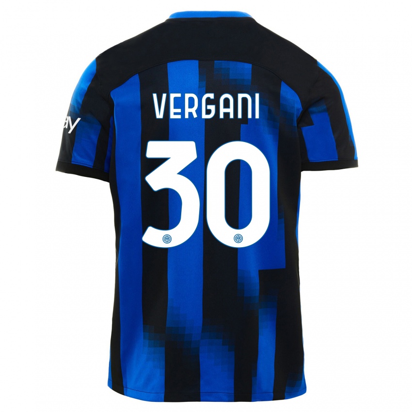 Uomo Maglia Bianca Vergani #30 Nero Blu Kit Gara Home 2023/24 Maglietta