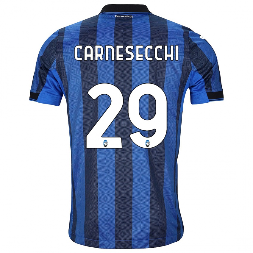 Uomo Maglia Marco Carnesecchi #29 Nero Blu Kit Gara Home 2023/24 Maglietta