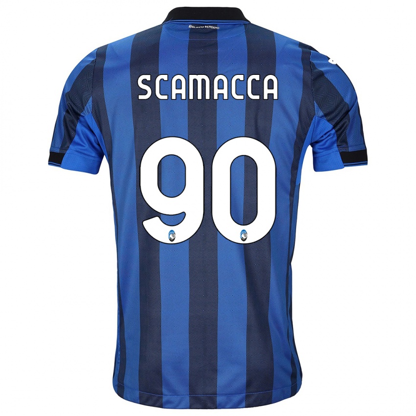 Uomo Maglia Gianluca Scamacca #90 Nero Blu Kit Gara Home 2023/24 Maglietta
