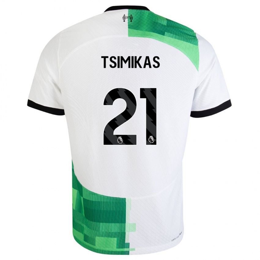 Uomo Maglia Konstantinos Tsimikas #21 Bianco Verde Kit Gara Away 2023/24 Maglietta