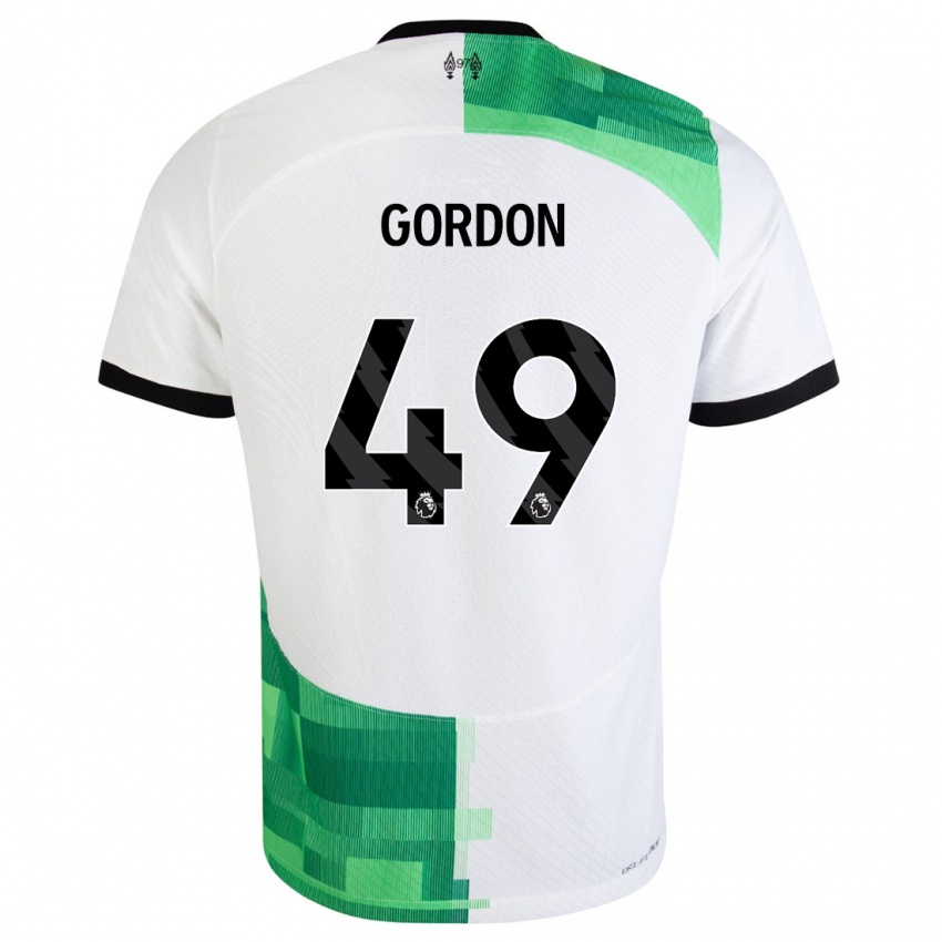 Uomo Maglia Kaide Gordon #49 Bianco Verde Kit Gara Away 2023/24 Maglietta
