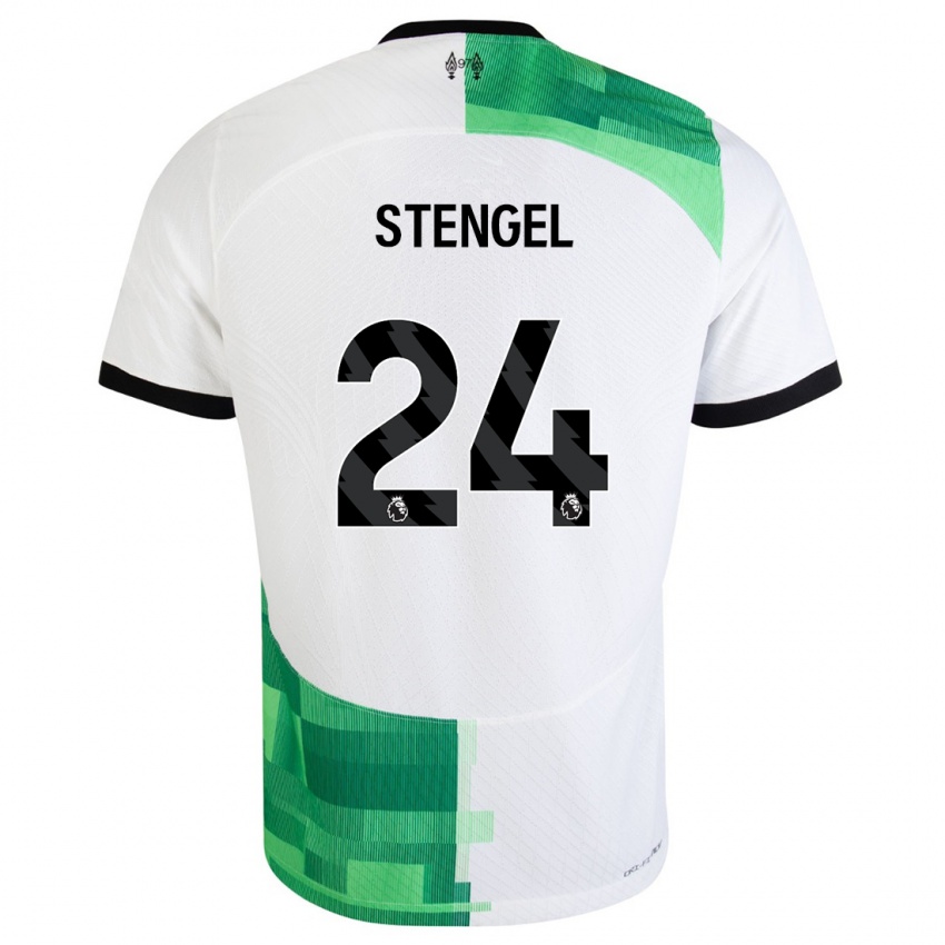 Uomo Maglia Katie Stengel #24 Bianco Verde Kit Gara Away 2023/24 Maglietta