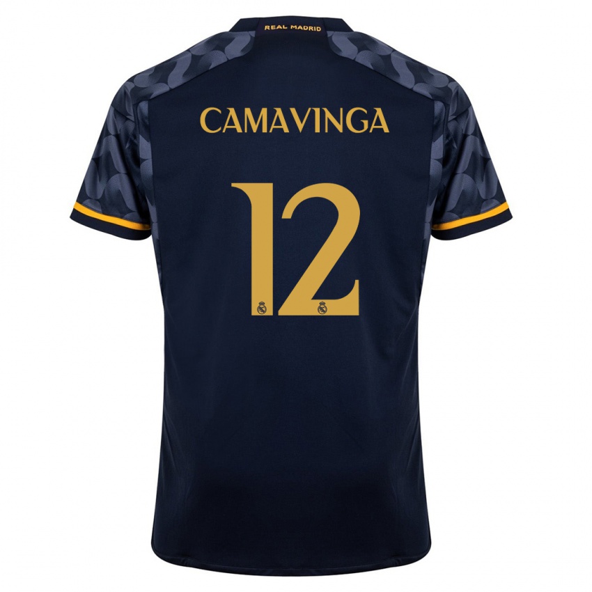 Uomo Maglia Eduardo Camavinga #12 Blu Scuro Kit Gara Away 2023/24 Maglietta