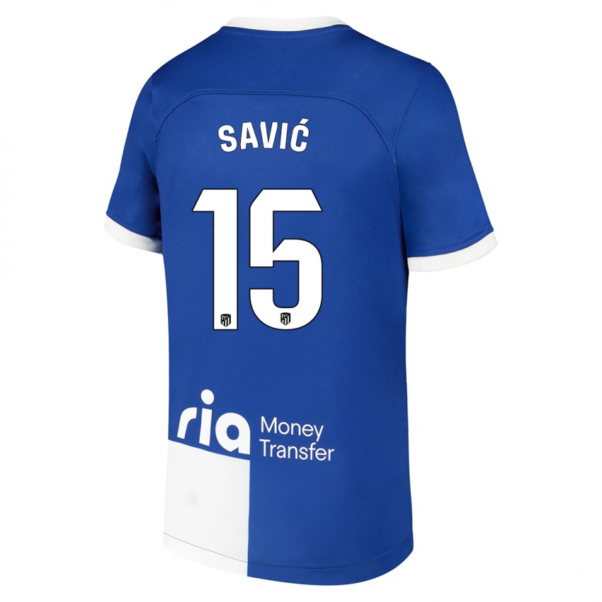 Uomo Maglia Stefan Savic #15 Blu Bianco Kit Gara Away 2023/24 Maglietta
