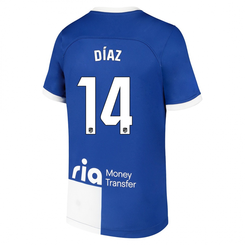 Uomo Maglia Javier Díaz #14 Blu Bianco Kit Gara Away 2023/24 Maglietta