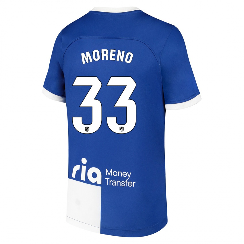 Uomo Maglia Alberto Moreno #33 Blu Bianco Kit Gara Away 2023/24 Maglietta