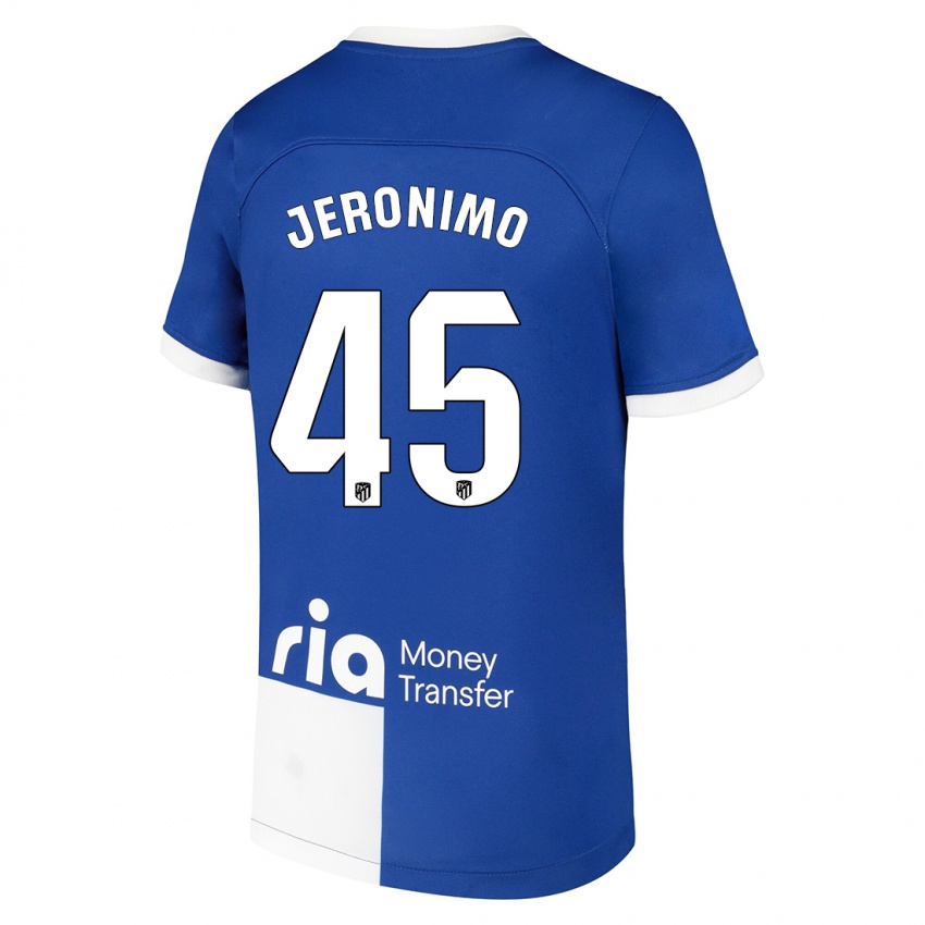 Uomo Maglia Isaiah Jeronimo #45 Blu Bianco Kit Gara Away 2023/24 Maglietta