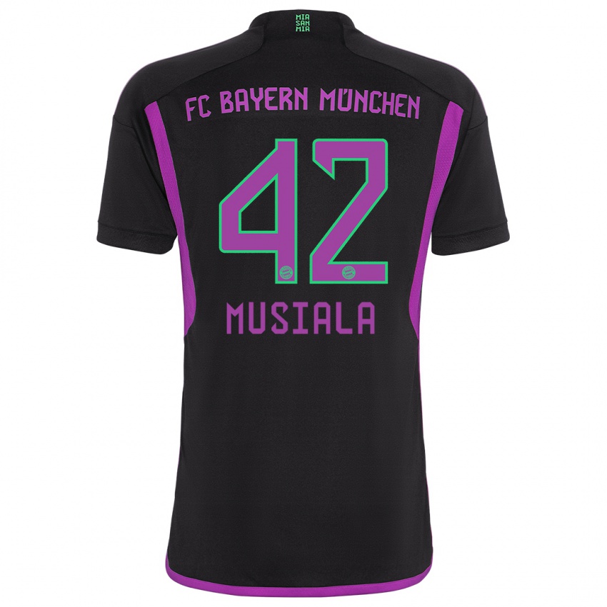 Uomo Maglia Jamal Musiala #42 Nero Kit Gara Away 2023/24 Maglietta