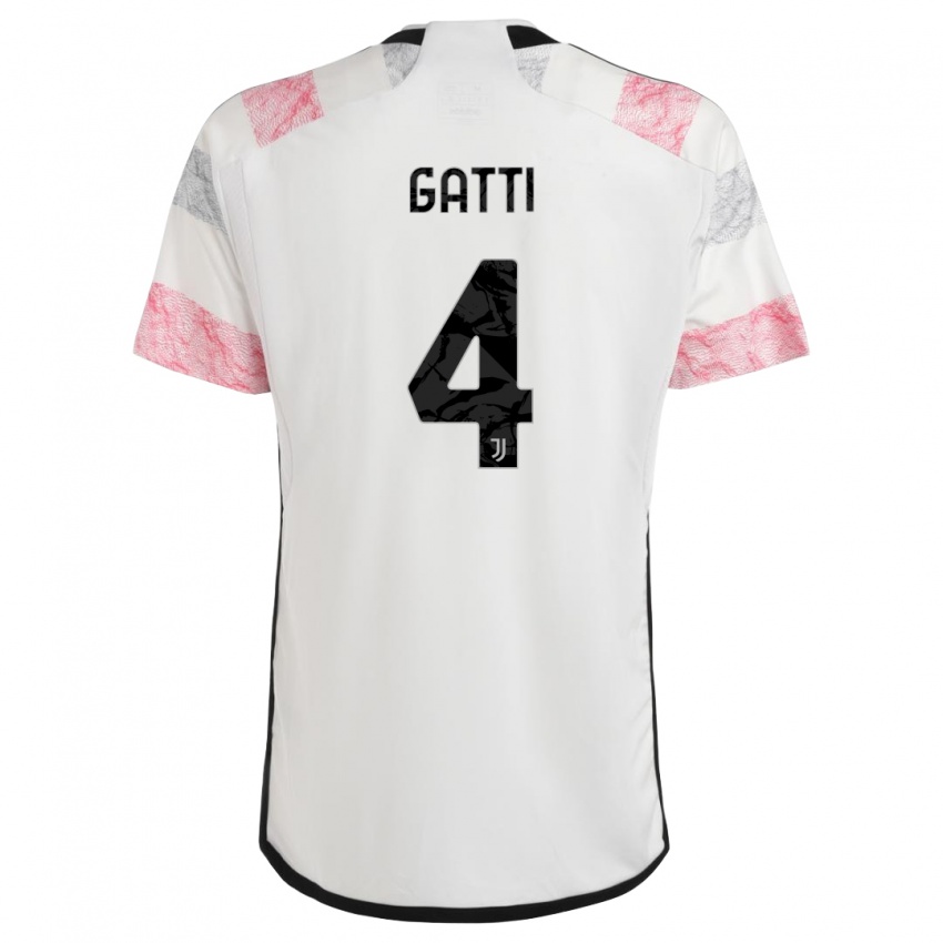 Uomo Maglia Federico Gatti #4 Bianco Rosa Kit Gara Away 2023/24 Maglietta