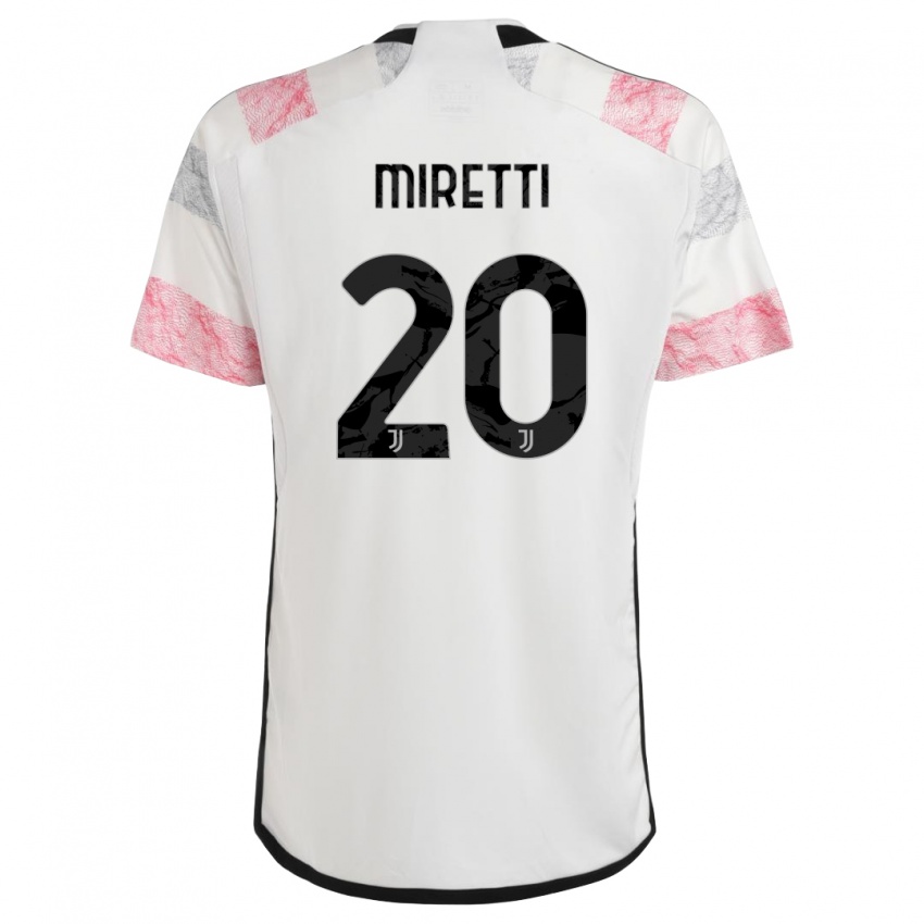 Uomo Maglia Fabio Miretti #20 Bianco Rosa Kit Gara Away 2023/24 Maglietta