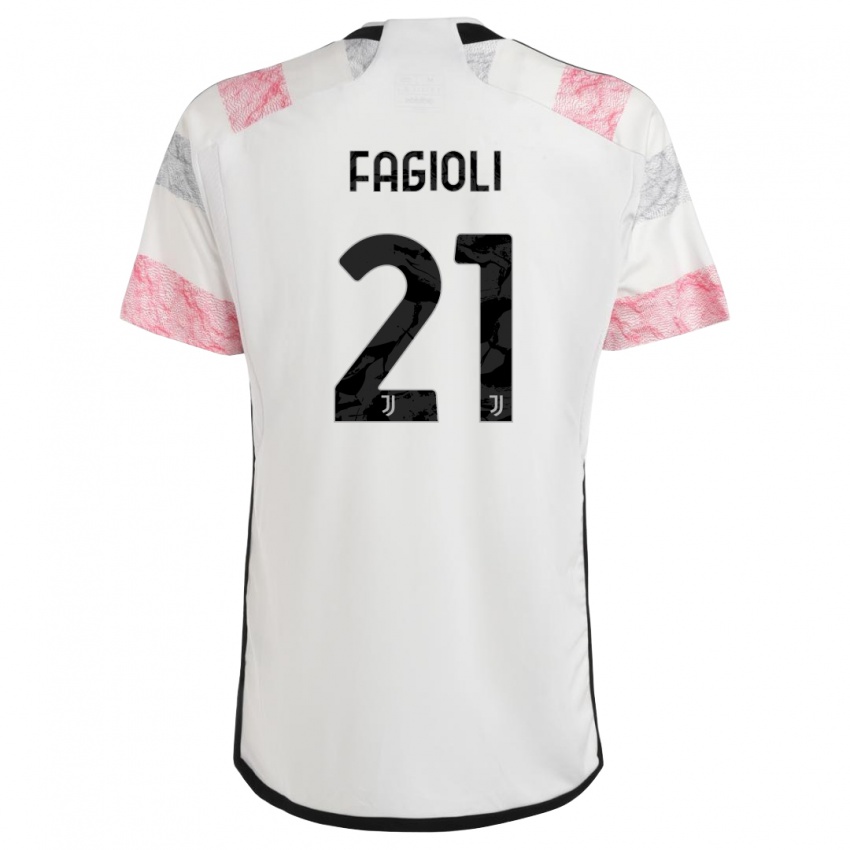 Uomo Maglia Nicolo Fagioli #21 Bianco Rosa Kit Gara Away 2023/24 Maglietta