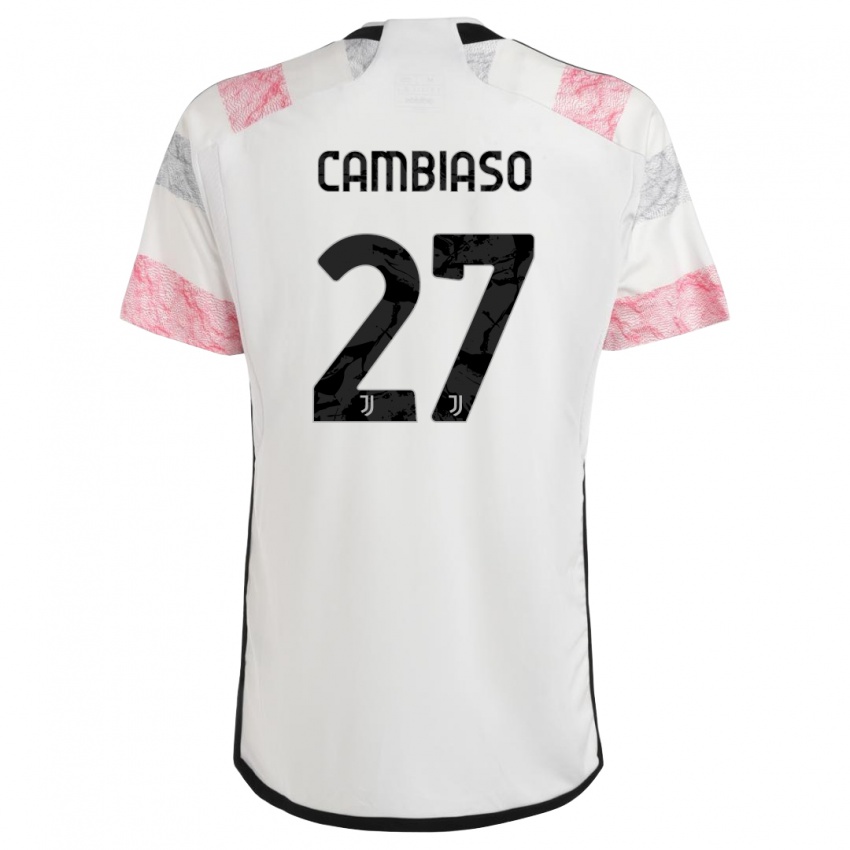 Uomo Maglia Andrea Cambiaso #27 Bianco Rosa Kit Gara Away 2023/24 Maglietta