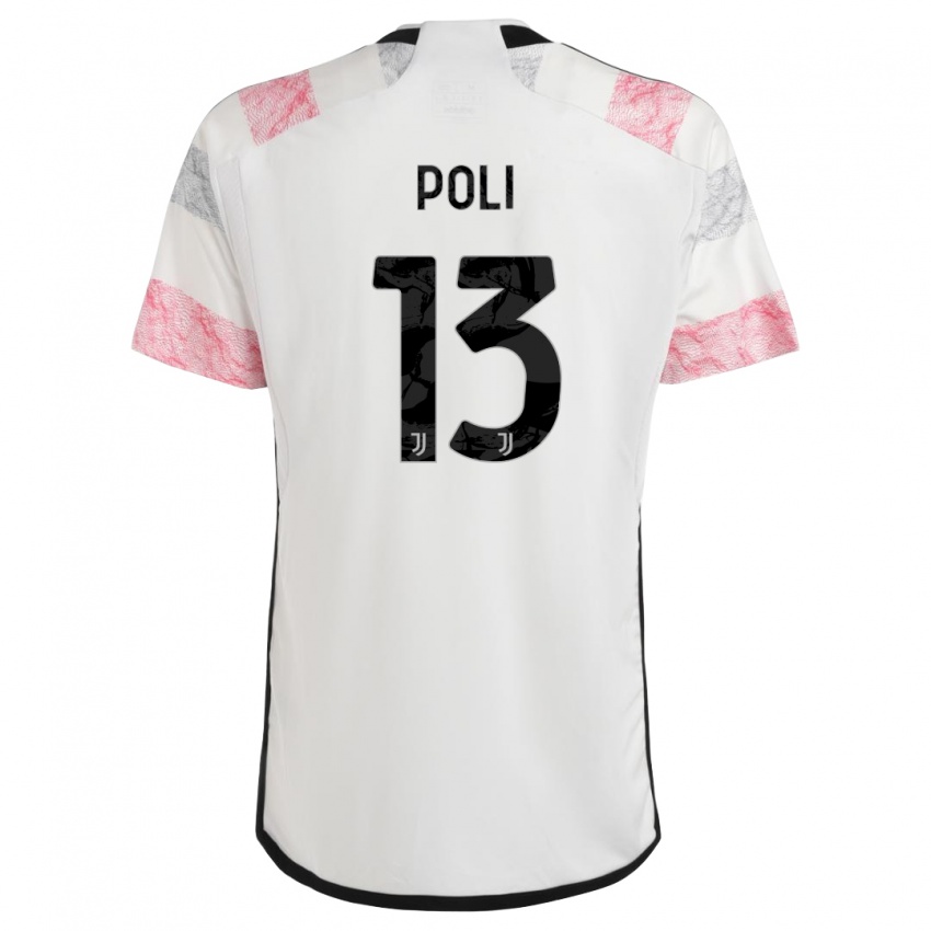 Uomo Maglia Fabrizio Poli #13 Bianco Rosa Kit Gara Away 2023/24 Maglietta