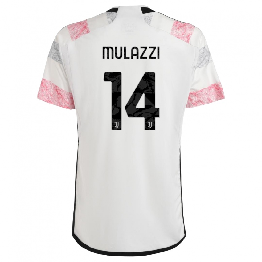 Uomo Maglia Gabriele Mulazzi #14 Bianco Rosa Kit Gara Away 2023/24 Maglietta