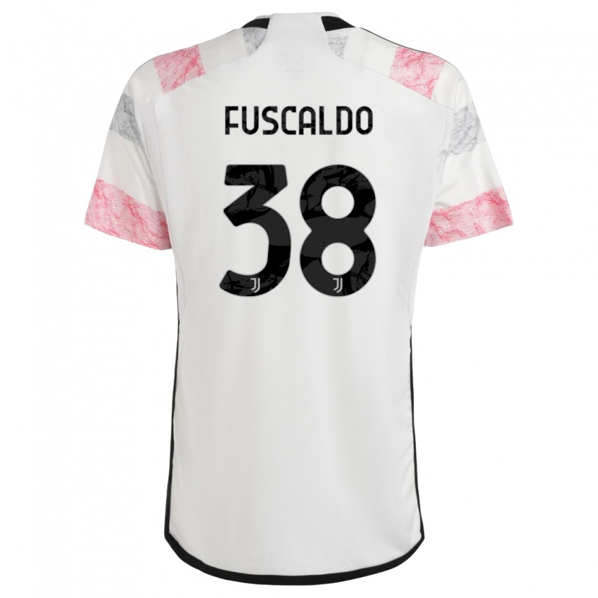 Uomo Maglia Matteo Fuscaldo #38 Bianco Rosa Kit Gara Away 2023/24 Maglietta