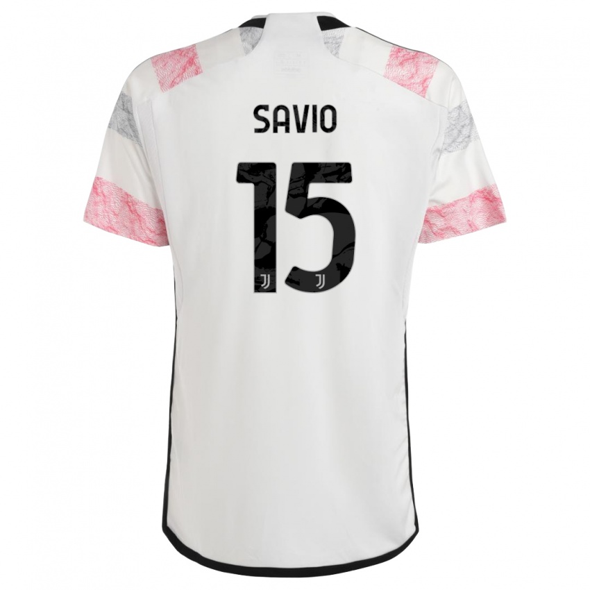 Uomo Maglia Federico Savio #15 Bianco Rosa Kit Gara Away 2023/24 Maglietta