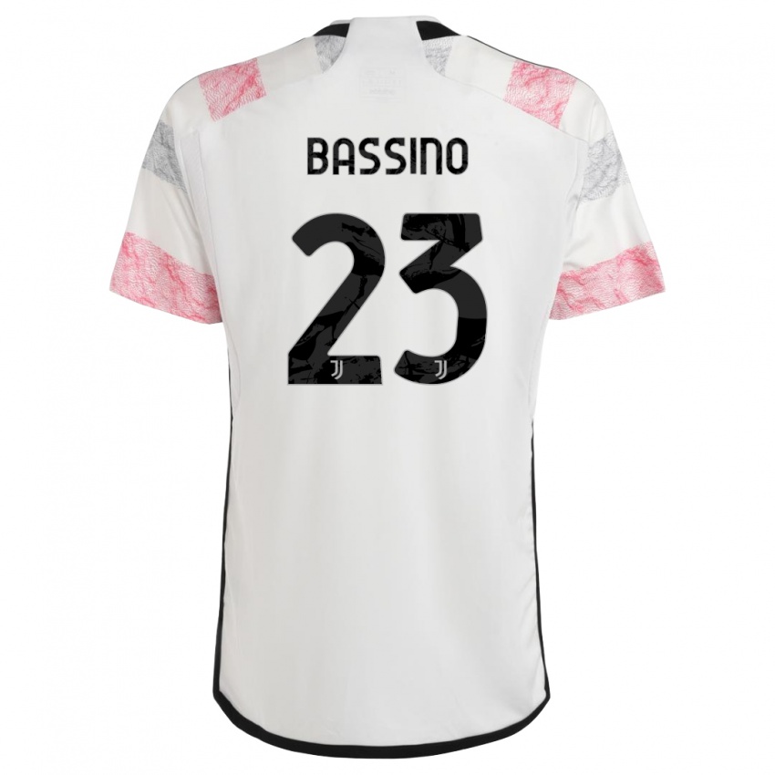 Uomo Maglia Alessandro Bassino #23 Bianco Rosa Kit Gara Away 2023/24 Maglietta