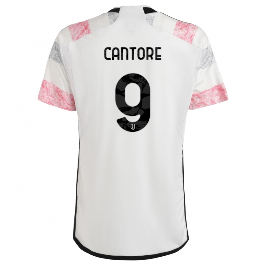 Uomo Maglia Sofia Cantore #9 Bianco Rosa Kit Gara Away 2023/24 Maglietta