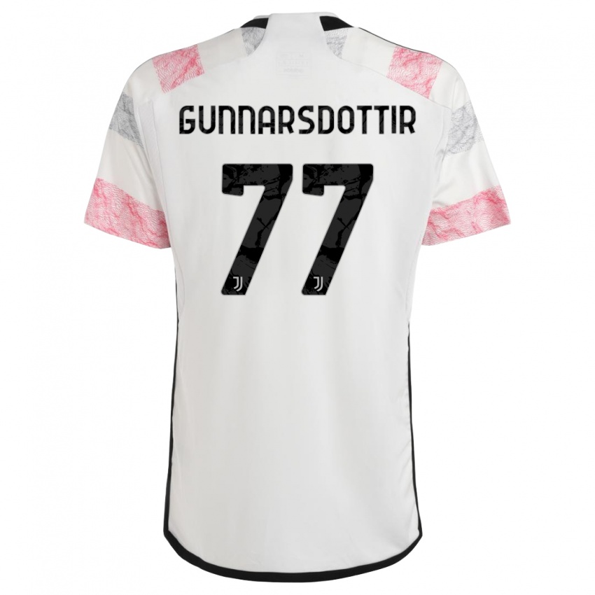 Uomo Maglia Sara Bjork Gunnarsdottir #77 Bianco Rosa Kit Gara Away 2023/24 Maglietta