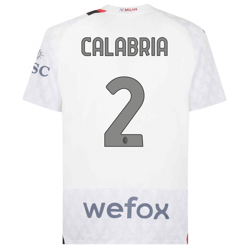 Uomo Maglia Davide Calabria #2 Bianco Kit Gara Away 2023/24 Maglietta