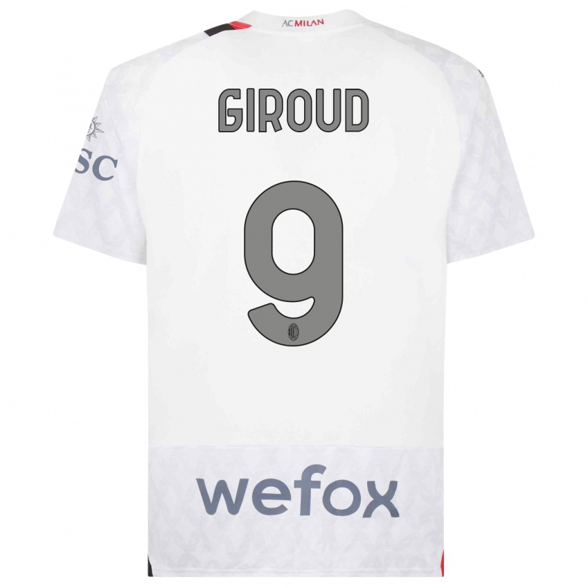 Uomo Maglia Olivier Giroud #9 Bianco Kit Gara Away 2023/24 Maglietta
