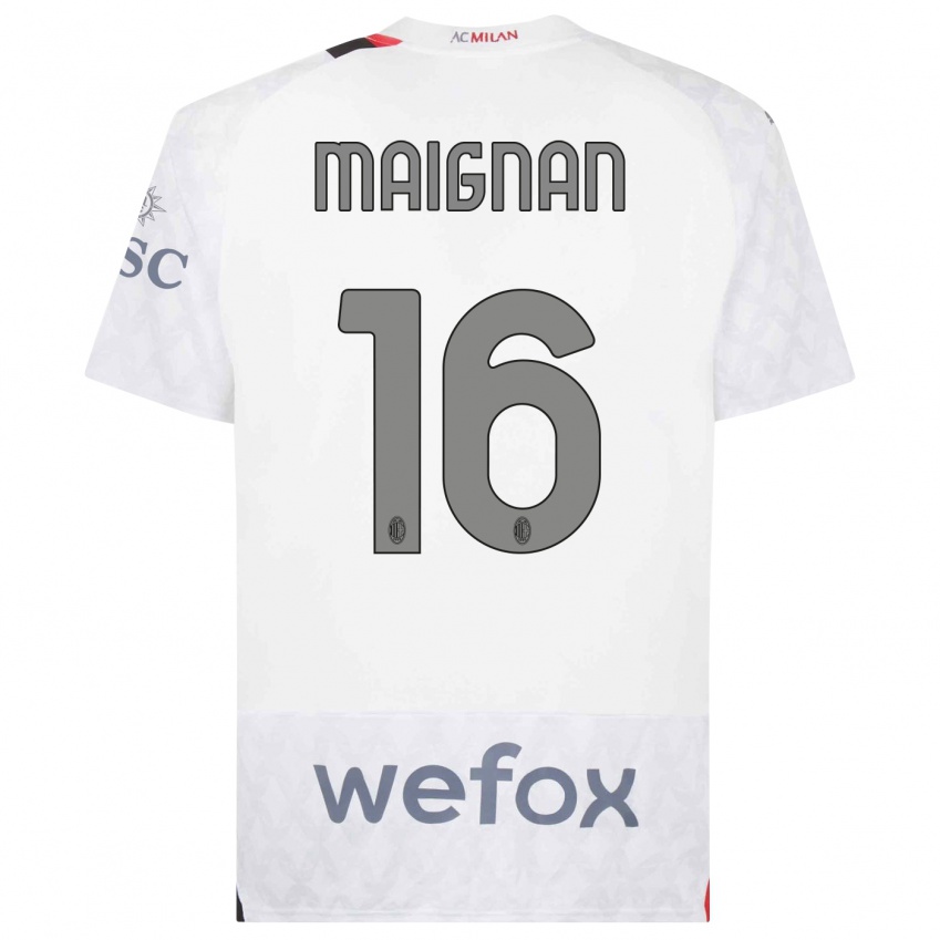 Uomo Maglia Mike Maignan #16 Bianco Kit Gara Away 2023/24 Maglietta